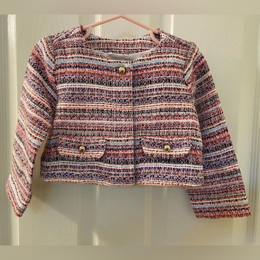 Janie and Jack Tweed Blazer Jacket Orange Blue White Girls Size 2T NWT